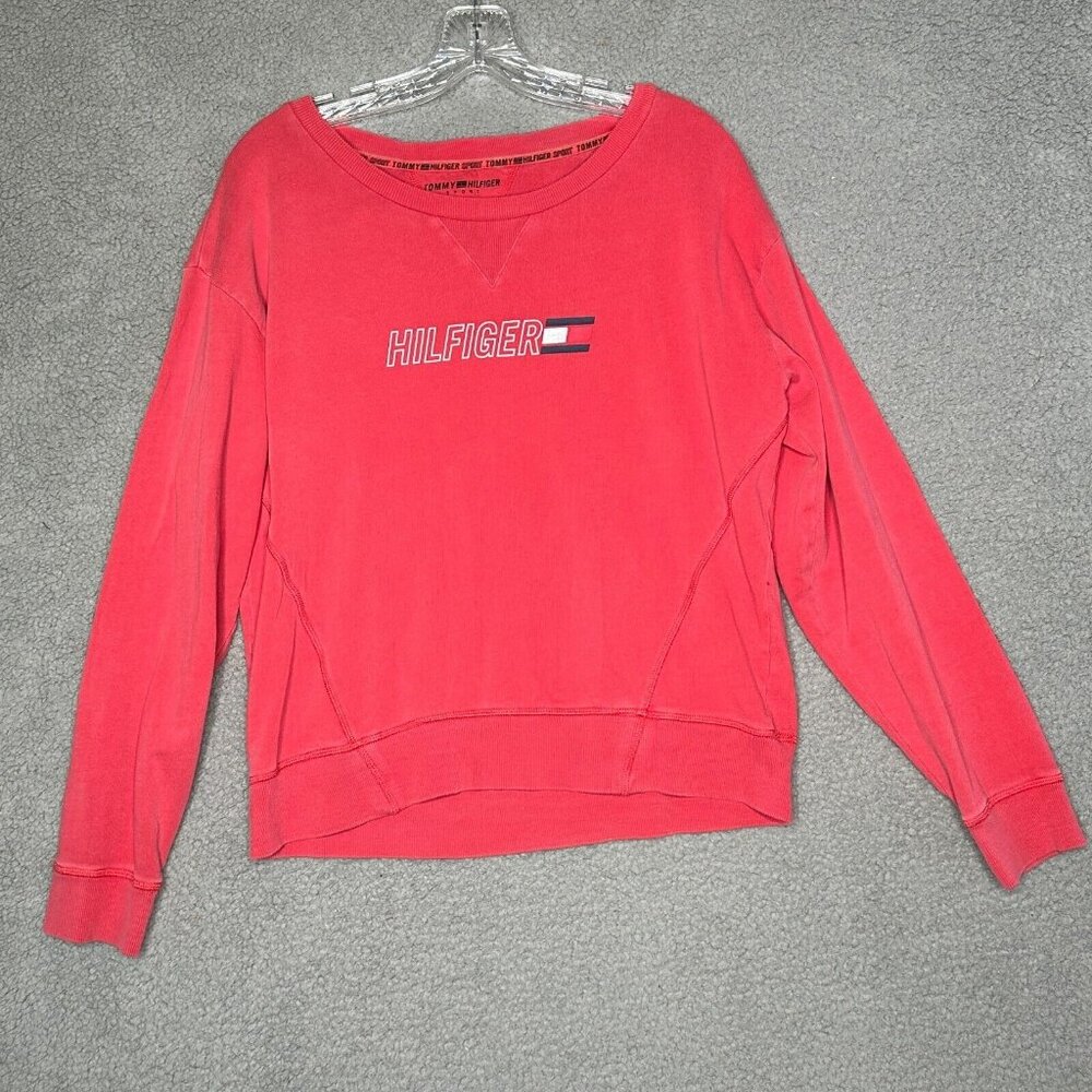 Tommy Hilfiger Sport Womens‎ Pullover Sweatshirt M Red Cotton Graphic Front Logo